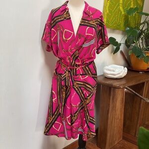 Ralph Lauren Hot Pink Chain-Print Wrap Dress